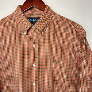 VTG Polo Ralph Lauren Men's L Orange Plaid Classic Fit Button Down LS Shirt FLAW